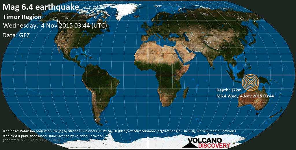 Strong mag. 6.5 earthquake - Timor Region on Wednesday, 4 November 2015