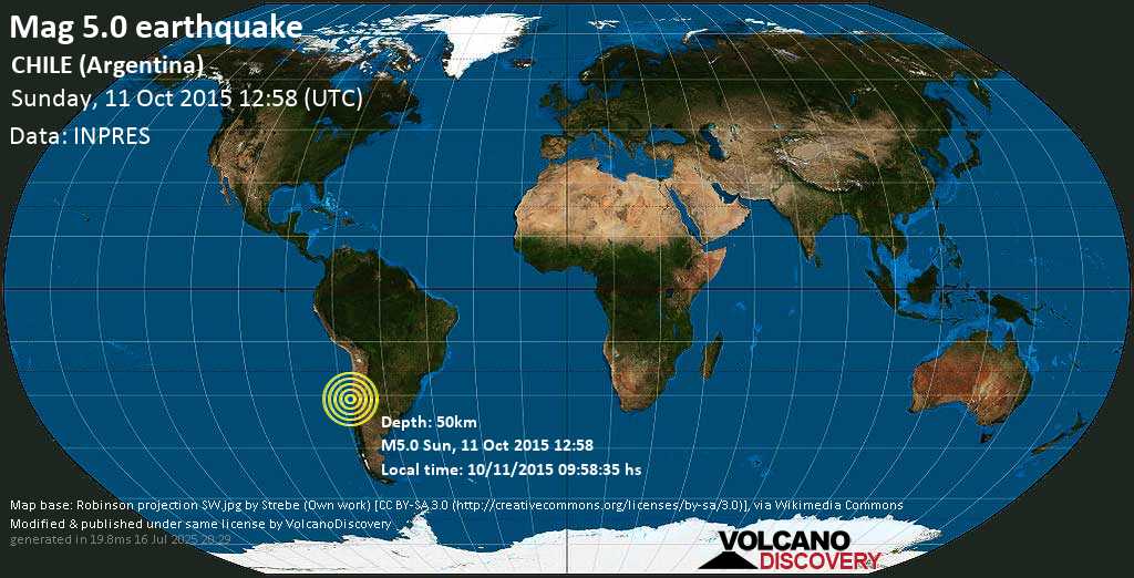 Moderate mag. 5.0 earthquake - Limarí, 51 km southwest of Ovalle, Provincia de Limari, Coquimbo Region, Chile, on 10/11/2015 09:58:35 hs