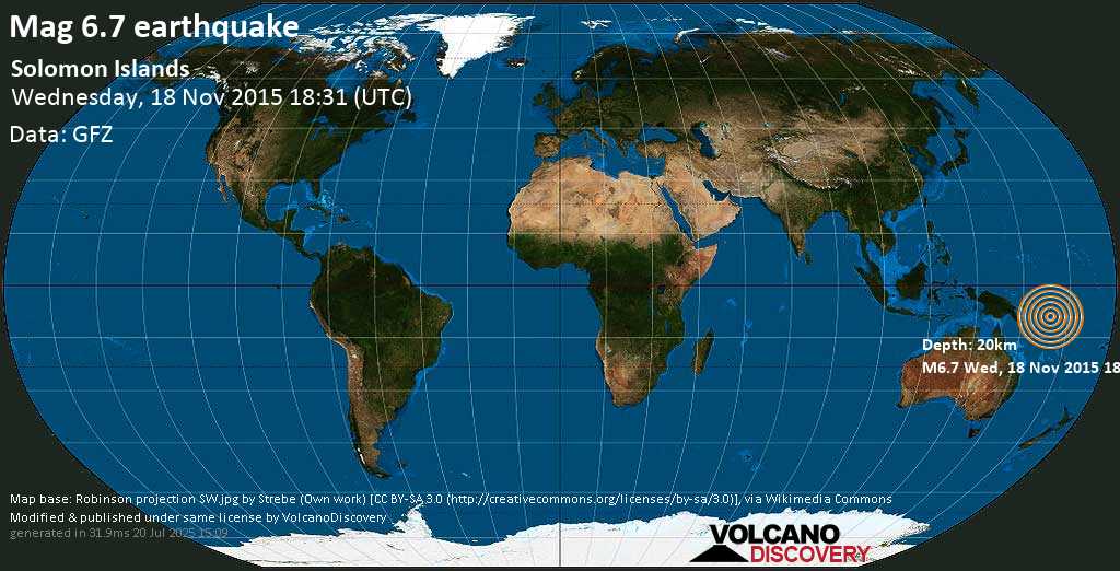 Strong mag. 6.8 earthquake - Solomon Islands on Wednesday, 18 November 2015