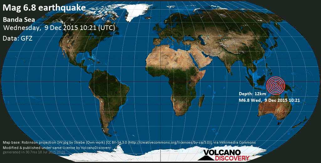 Strong mag. 6.8 earthquake - Banda Sea, 2511 km east of Jakarta, Indonesia, on Wednesday, 9 December 2015 at 10:21 (GMT)