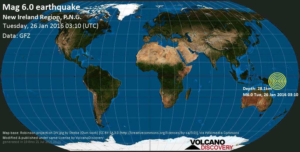 Strong mag. 6.1 earthquake - New Ireland Region, P.N.G. on Tuesday, 26 January 2016