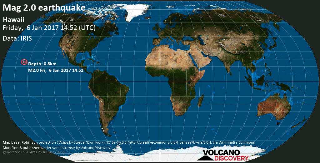 Minor mag. 2.1 earthquake - ISLAND OF HAWAII, HAWAII on Friday, 6 January 2017