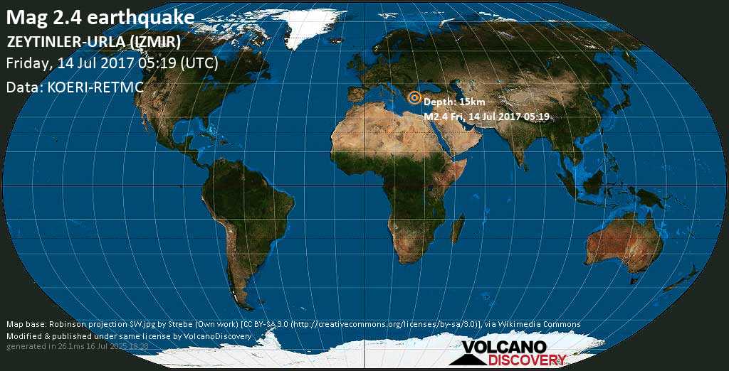 Minor mag. 2.4 earthquake - ZEYTINLER-URLA (IZMIR) on Friday, 14 July 2017