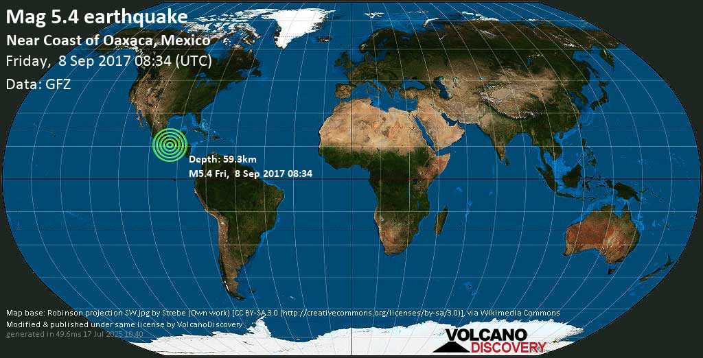 Fuerte terremoto magnitud 6.0 - North Pacific Ocean, 90 km SW of Manuel Avila Camacho (Ponte Duro), Mexico, viernes, 08 sep. 2017