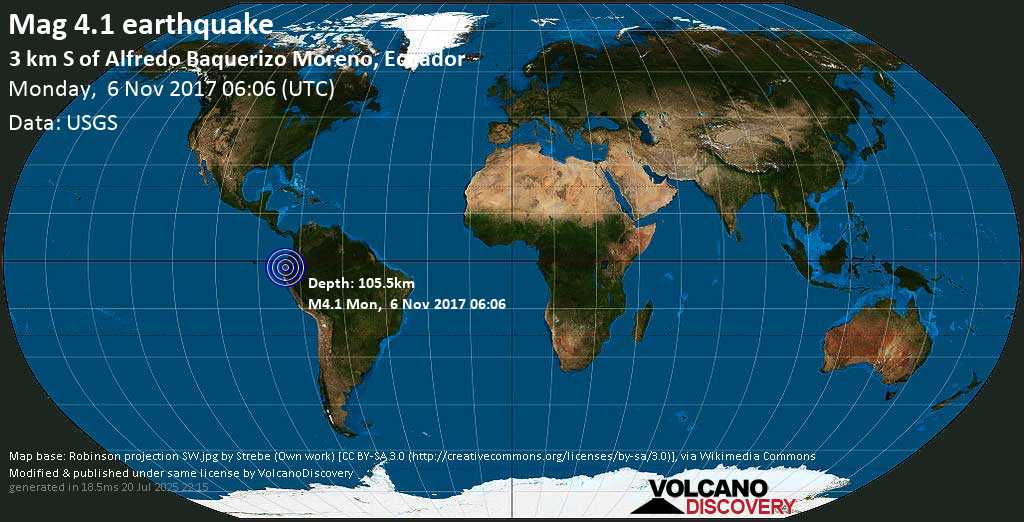 Minor mag. 3.9 earthquake - ECUADOR on Monday, 6 November 2017