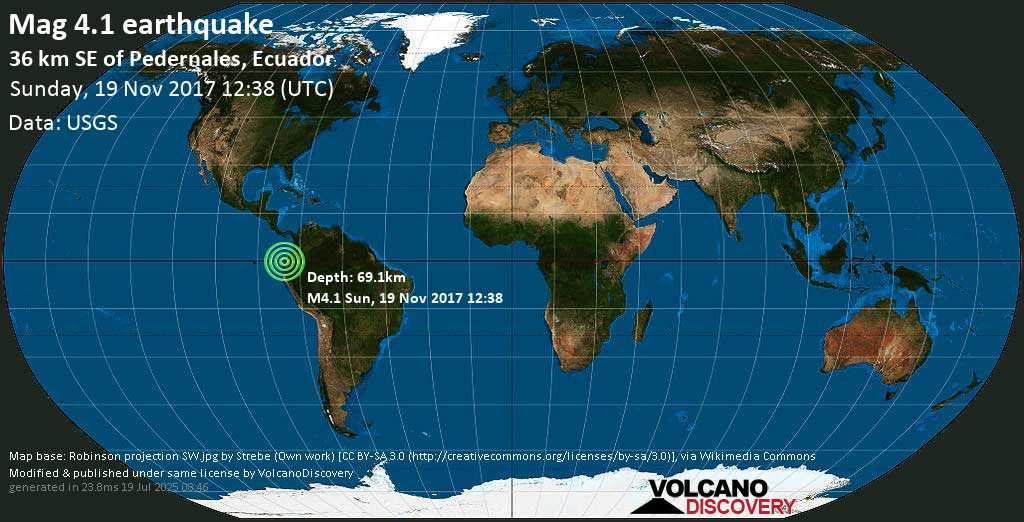 Light mag. 4.3 earthquake - NEAR COAST OF ECUADOR on Sunday, 19 November 2017