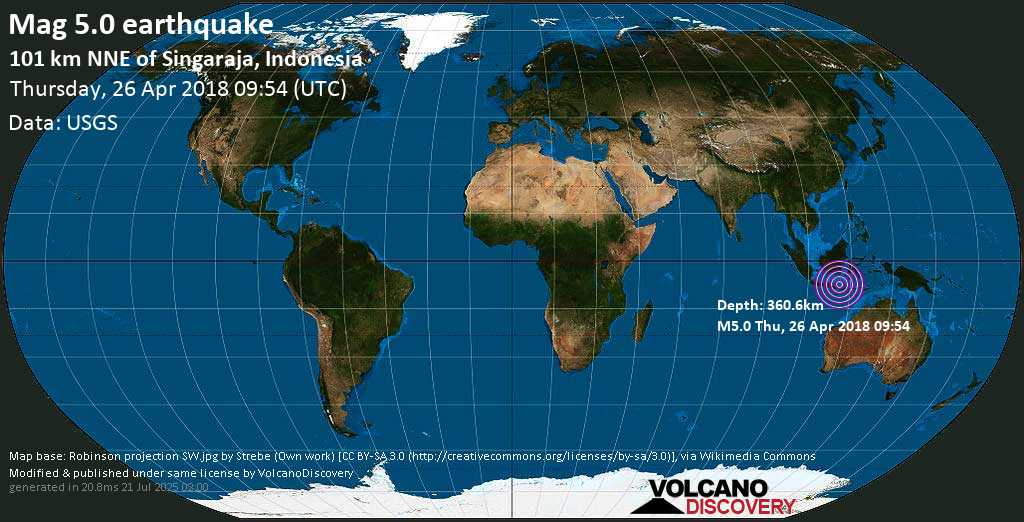 Moderate mag. 5.5 earthquake - Bali Sea on Thursday, 26 April 2018