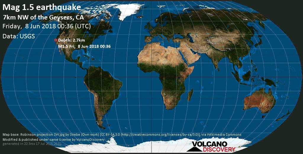 Minor mag. 1.6 earthquake - 7km NW of The Geysers, CA on Friday, 8 June 2018