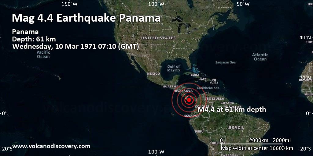 Séisme modéré mag. 4.4 - Panama, mercredi, 10 mars 1971, à 07:10 (Temps ...