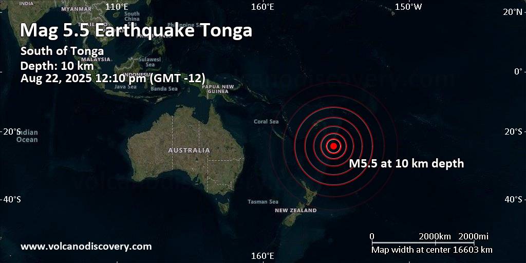 Very strong mag. 6.1 earthquake - Manawatu-Wanganui, New Zealand, on Friday, Aug 22, 2025, at 12:10 pm (GMT -12) - information