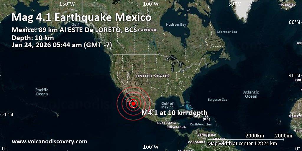 Moderate mag. 4.1 earthquake (unconfirmed) - Mexico: Gulf of California on Saturday, Jan 24, 2026, at 12:44 pm (Universal Time)