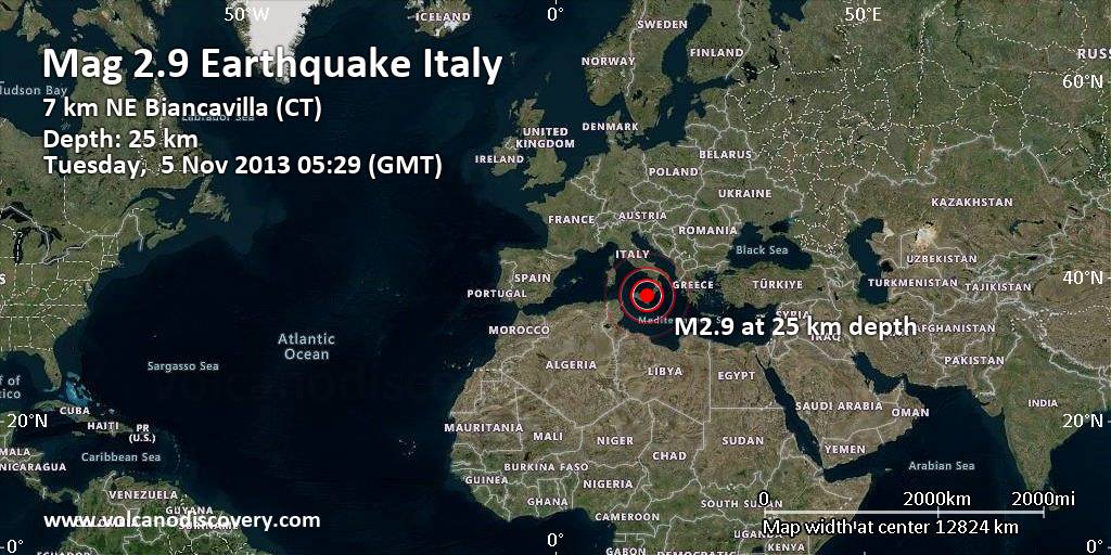 Weak Mag. 2.9 Earthquake - 7 km NE Biancavilla (CT) on Tuesday, Nov 5 ...