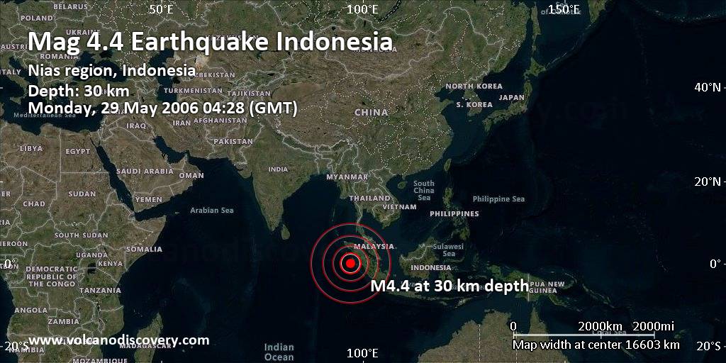 Moderates Erdbeben der Stärke 4.4 - Nias region, Indonesia, am Montag ...
