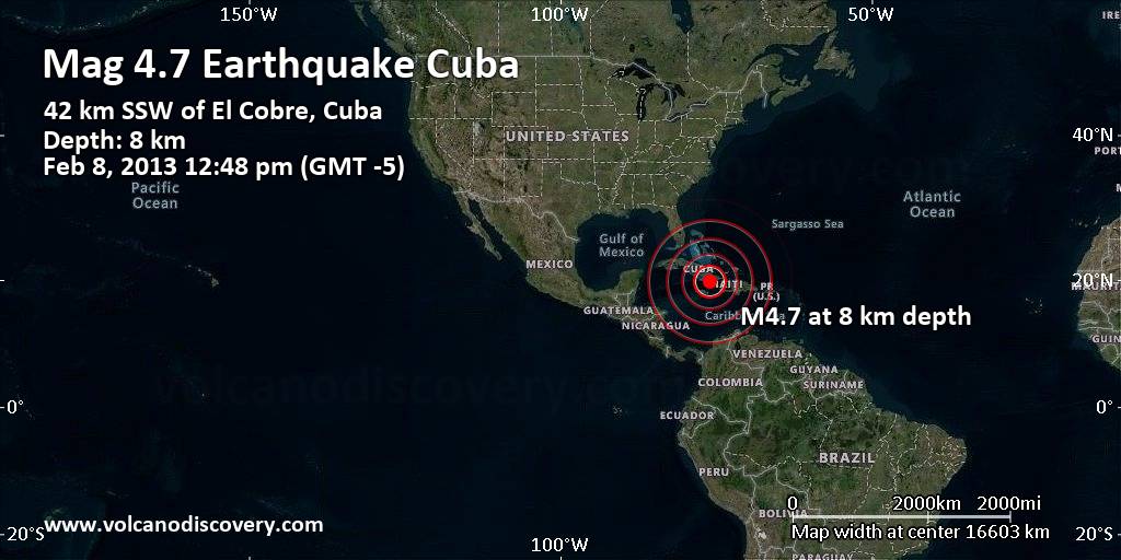 Moderate Mag. 4.7 Earthquake - 42 km SSW of El Cobre, Cuba, on Friday ...