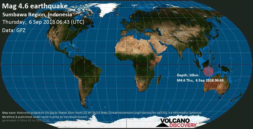 Mag. 4.9 earthquake - Sumbawa Region, Indonesia, on Thursday, 6 September 2018 at 06:43 (GMT)