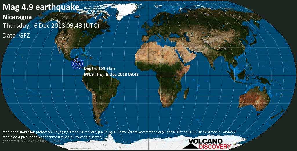 Mag. 4.9 earthquake - 17 km northeast of Chichigalpa, Departamento de Chinandega, Nicaragua, on Thursday, 6 December 2018 at 09:43 (GMT)