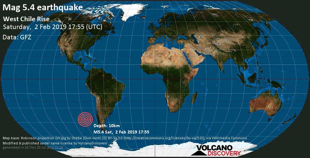 Moderate mag. 5.5 earthquake - West Chile Rise on Saturday, 2 February 2019