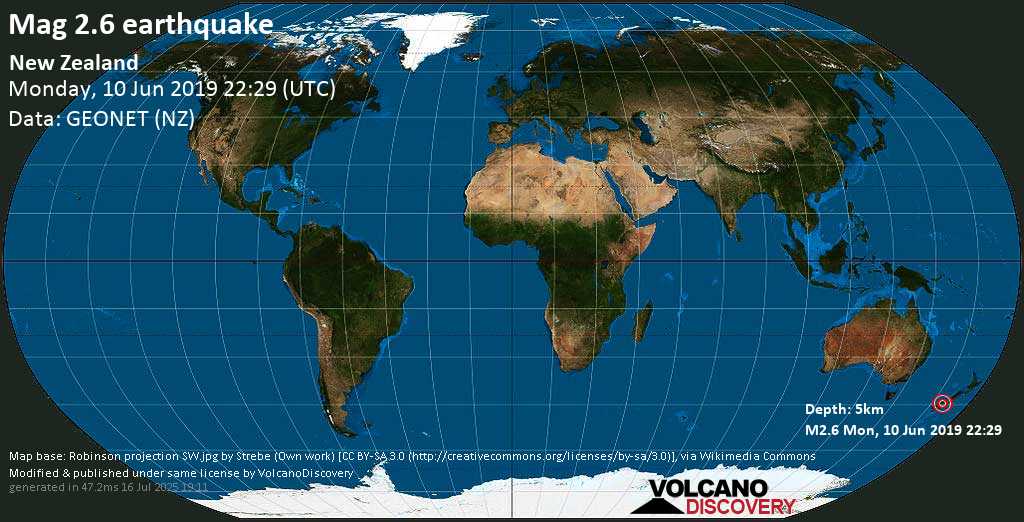 Mag. 2.6 earthquake - 42 km northeast of Milford Sound, Southland District, New Zealand, on Monday, 10 June 2019 at 22:29 (GMT)