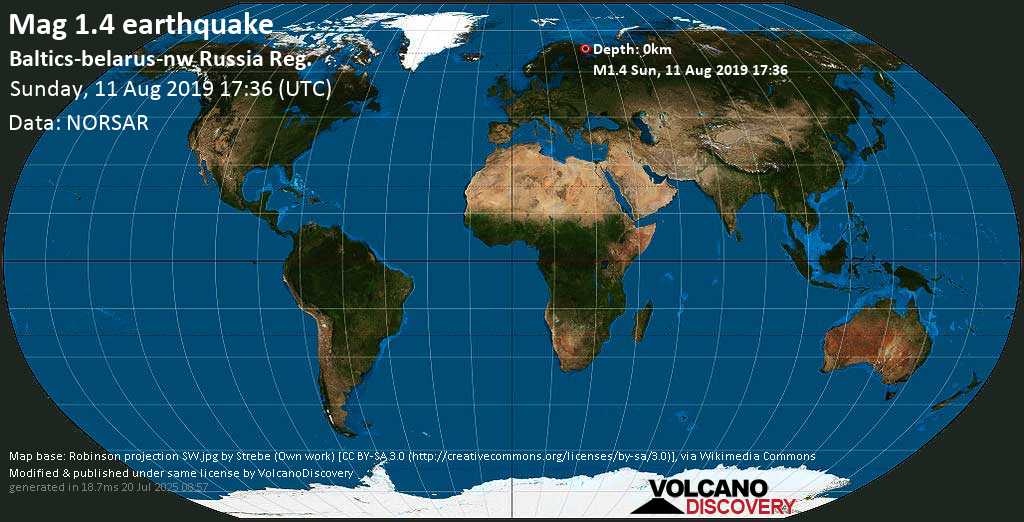 Minor mag. 1.4 earthquake - Baltics-belarus-nw Russia Reg. on Sunday, 11 August 2019
