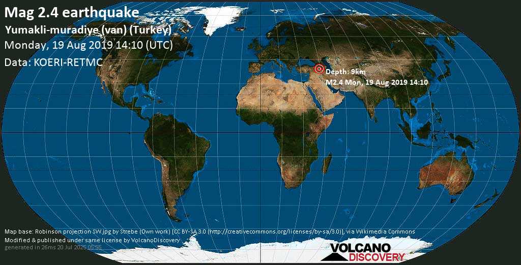Minor mag. 2.4 earthquake - Yumakli-muradiye (van) (Turkey) on Monday, 19 August 2019