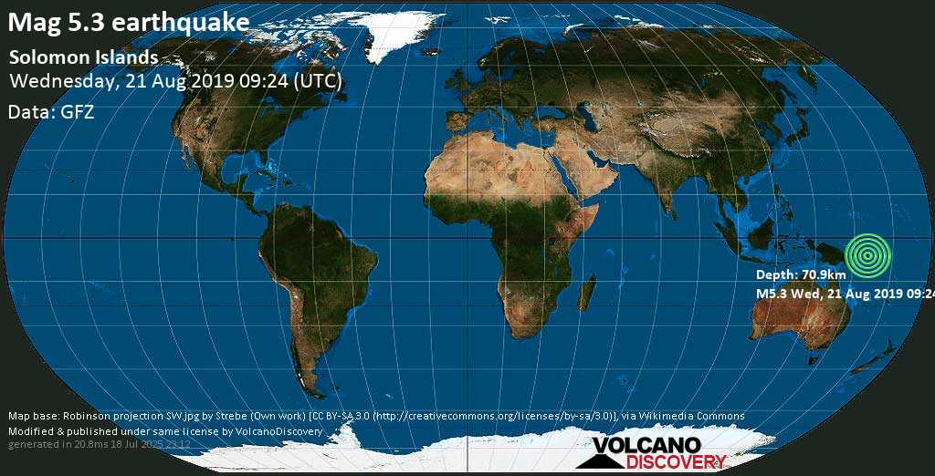 Moderate mag. 5.6 earthquake - Solomon Islands (Papua New Guinea) on Wednesday, 21 August 2019