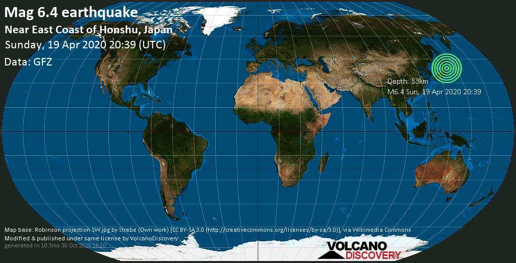 Map Of Japan Earthquake 2020 Strong mag. 6.4 earthquake   Near East Coast of Honshu, Japan on 