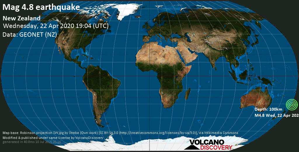 Mag. 4.8 earthquake - South Pacific Ocean on Wednesday, 22 April 2020 at 19:04 (GMT)
