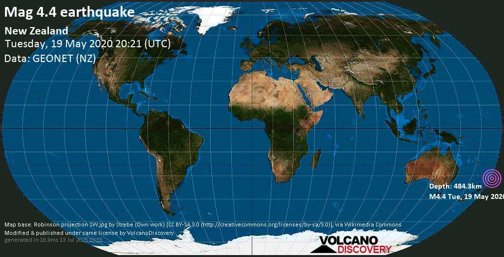 Leichtes Erdbeben der Stärke 4.4 - South Pacific Ocean, am Dienstag, 19. Mai 2020 um 20:21 GMT