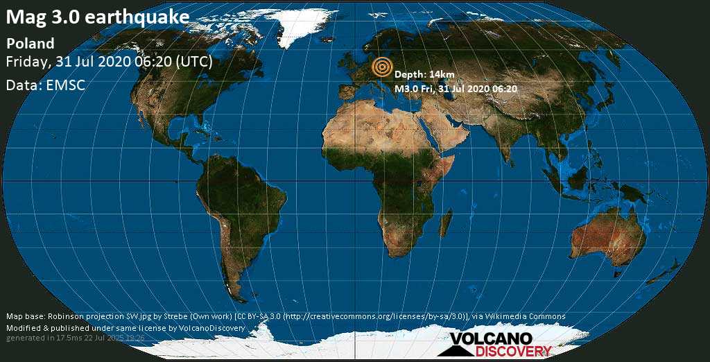 Minor mag. 3.0 earthquake - Poland on Friday, 31 July 2020
