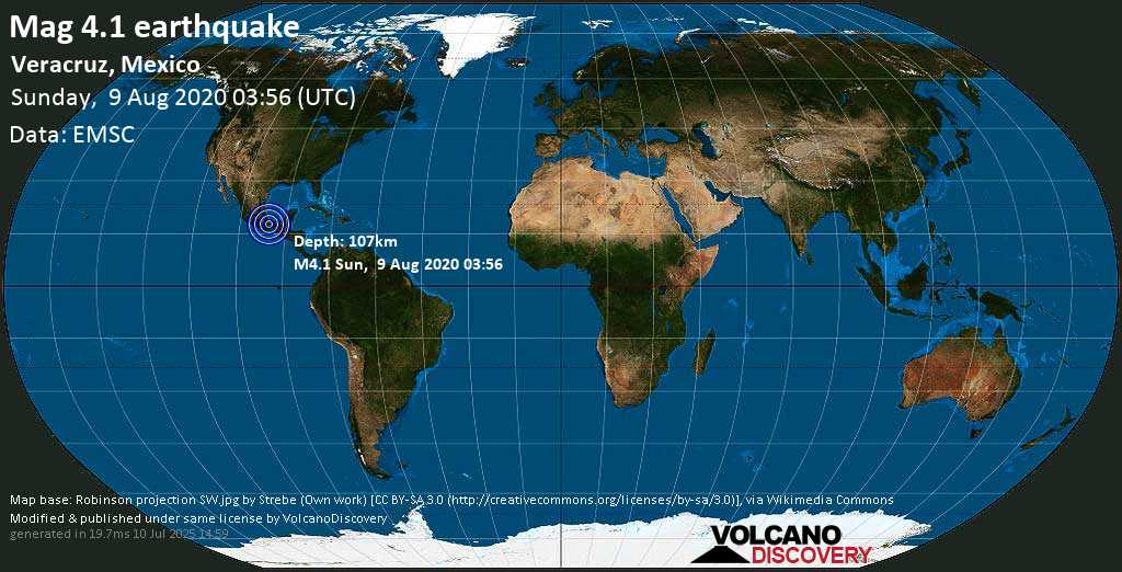 Light mag. 4.1 earthquake - 1.5 km west of Jesús Carranza, Veracruz, Mexico, on Sunday, August 9, 2020 at 03:56 GMT