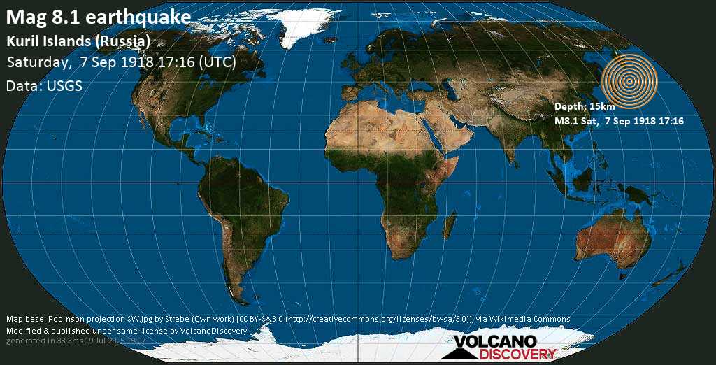 Great mag. 8.1 earthquake - Kuril Islands (Russia) on Saturday, 7 September 1918