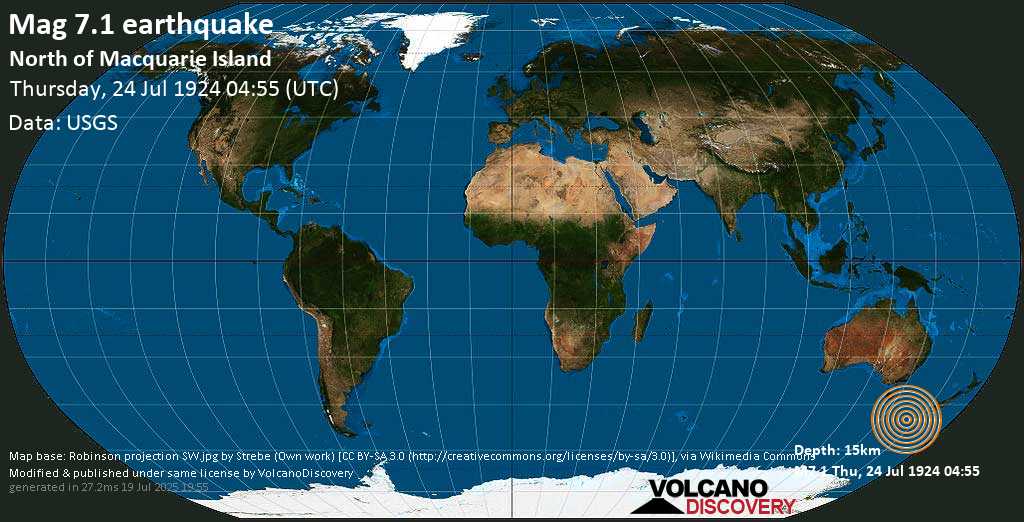 Muy fuerte terremoto magnitud 7.1 - Tasman Sea, jueves, 24 jul. 1924