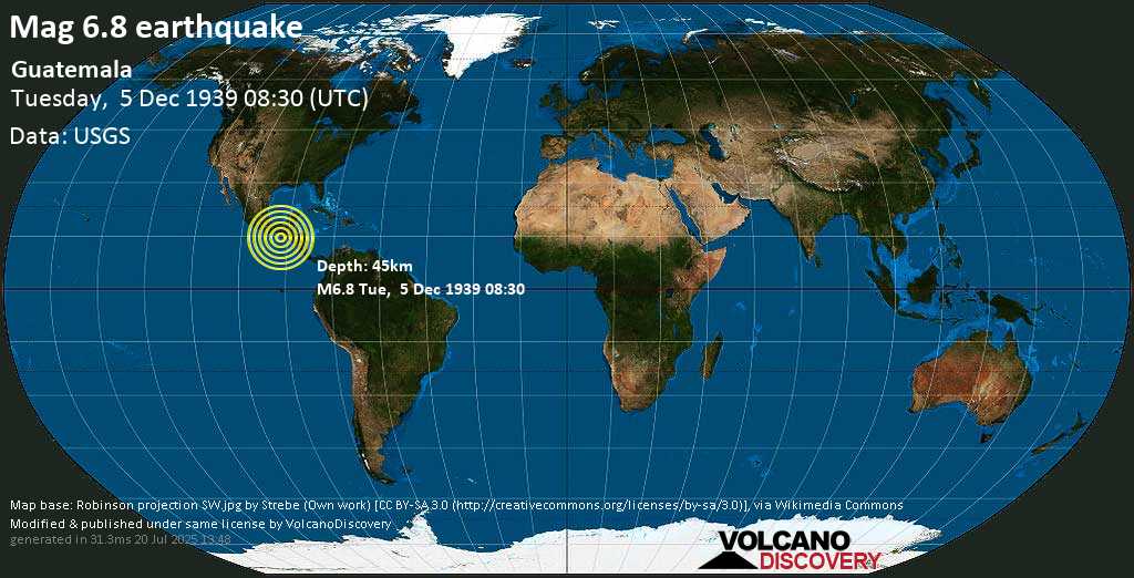 Strong mag. 6.7 earthquake - Guatemala on Tuesday, 5 December 1939