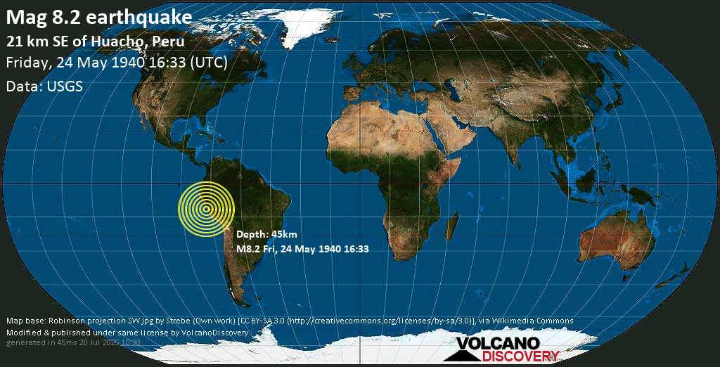 Great mag. 8.2 earthquake - Near the Coast of Central Peru on Friday, 24 May 1940