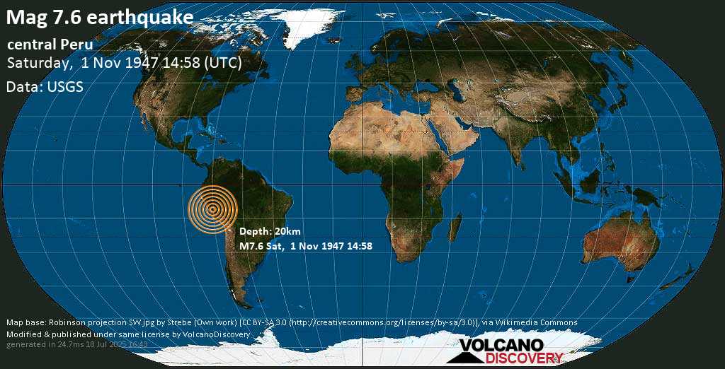 Molto forte terremoto magnitudine 7.6 - Central Peru, sabato, 01 novembre 1947