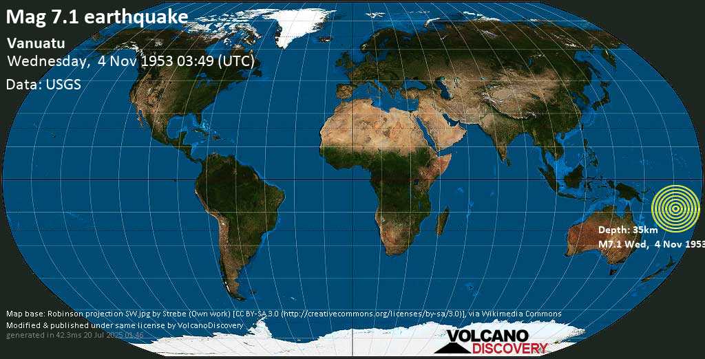 Major mag. 7.1 earthquake - Vanuatu on Wednesday, 4 November 1953