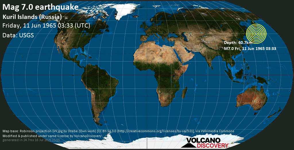 Major mag. 7.0 earthquake - Kuril Islands (Russia) on Friday, 11 June 1965