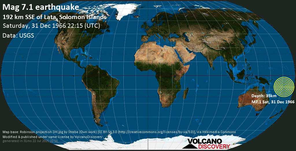 Major mag. 7.1 earthquake - Santa Cruz Islands (Solomon Islands) on Saturday, 31 December 1966