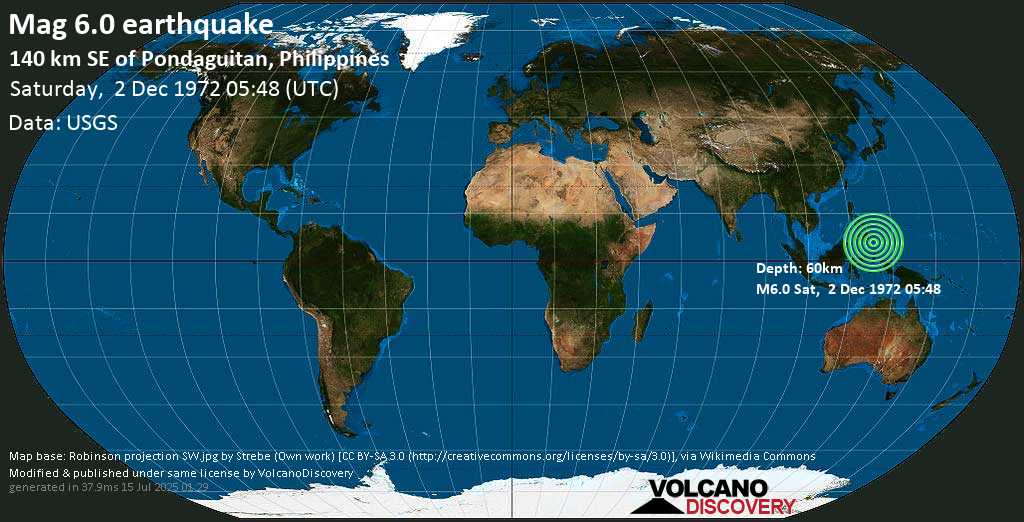 Strong mag. 6.1 earthquake - Philippine Islands Region (Indonesia) on Saturday, 2 December 1972 at 05:48 (GMT)