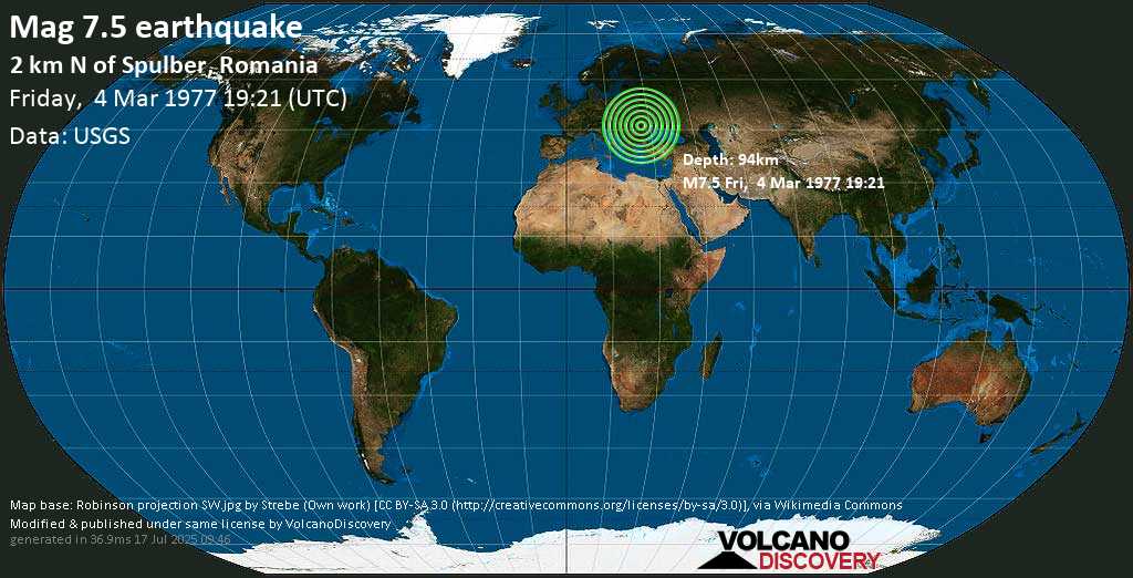 Major mag. 7.5 earthquake - Romania on Friday, 4 March 1977