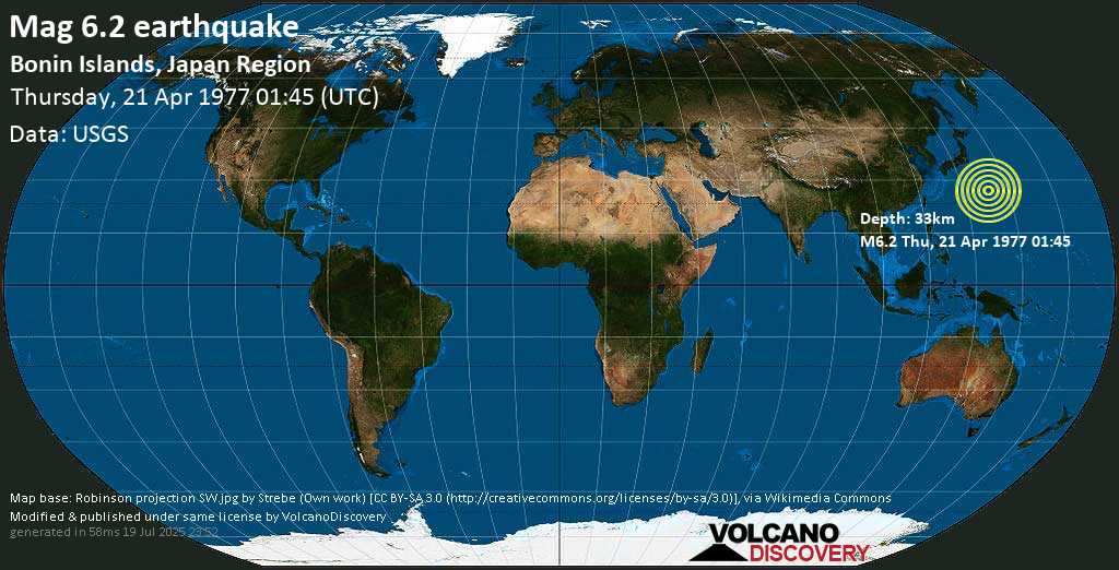Strong mag. 6.2 earthquake - Philippines Sea, Japan, on Thursday, 21 April 1977 at 01:45 (GMT)