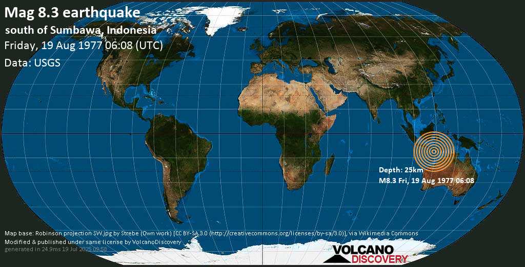 Great mag. 8.3 earthquake - South of Sumbawa, Indonesia on Friday, 19 August 1977