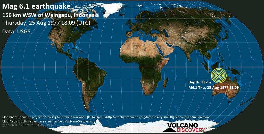 Strong mag. 6.1 earthquake - Sumba Region, Indonesia on Thursday, 25 August 1977