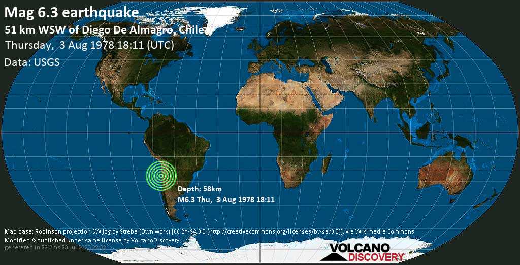 Strong mag. 6.3 earthquake - Atacama, Chile on Thursday, 3 August 1978