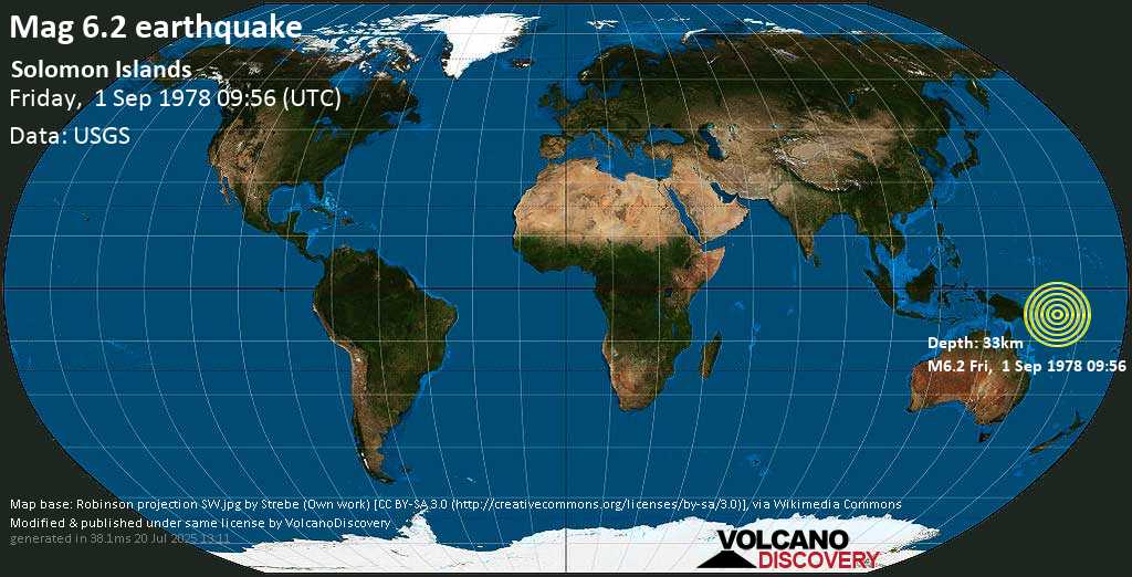 Strong mag. 6.2 earthquake - Solomon Islands on Friday, 1 September 1978