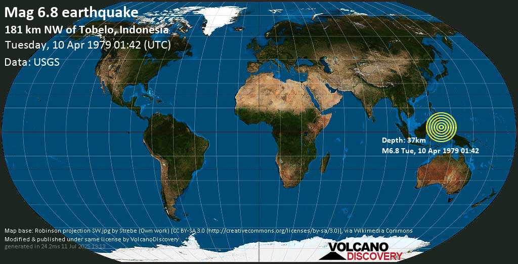 Strong mag. 6.8 earthquake - Molucca Sea (Indonesia) on Tuesday, 10 April 1979