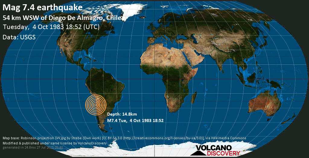 Major mag. 7.4 earthquake - Atacama, Chile on Tuesday, 4 October 1983