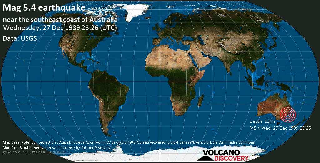 Quake Info Strong Mag 5 4 Earthquake 16 Km West Of Newcastle New South Wales Australia On Wednesday December 27 1989 At 23 26 Gmt Volcanodiscovery