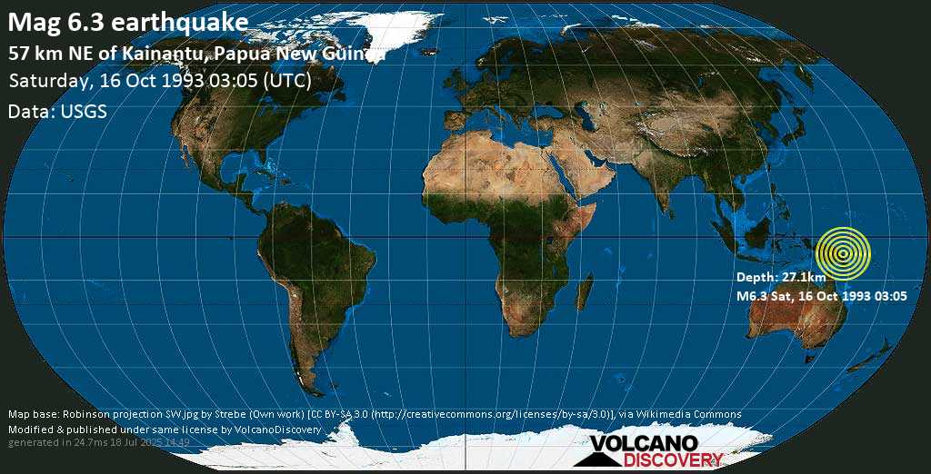 Strong mag. 6.3 earthquake - Eastern New Guinea Region, Papua New Guinea on Saturday, 16 October 1993