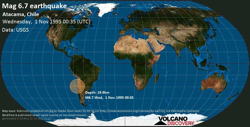 Strong mag. 6.7 earthquake - Atacama, Chile on Wednesday, 1 November 1995